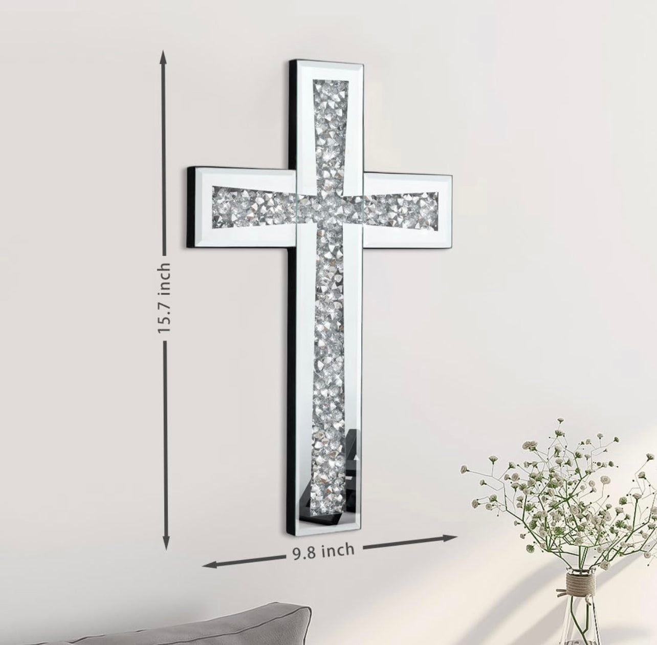 Cross Wall Decor, Silver Religious Mirrored Cross For protection and Prayers