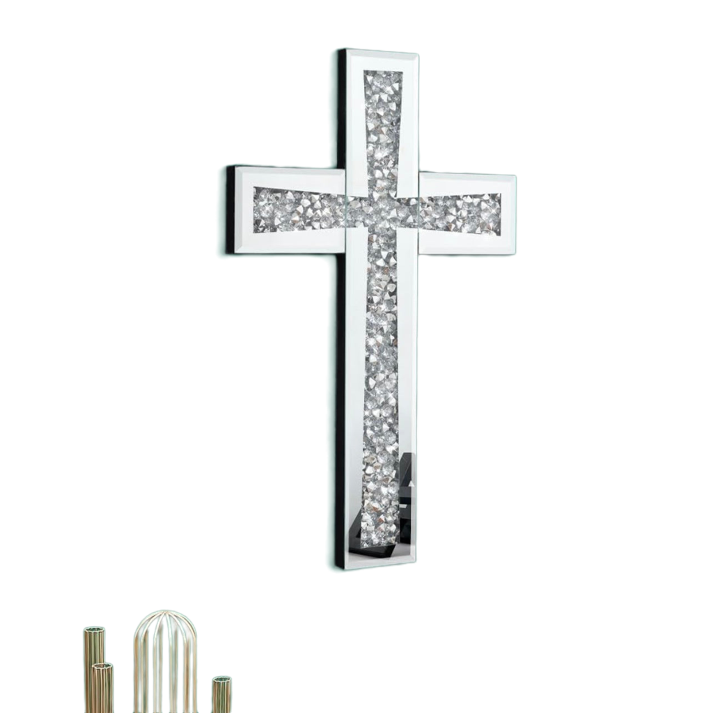 Cross Wall Decor, Silver Religious Mirrored Cross For protection and Prayers