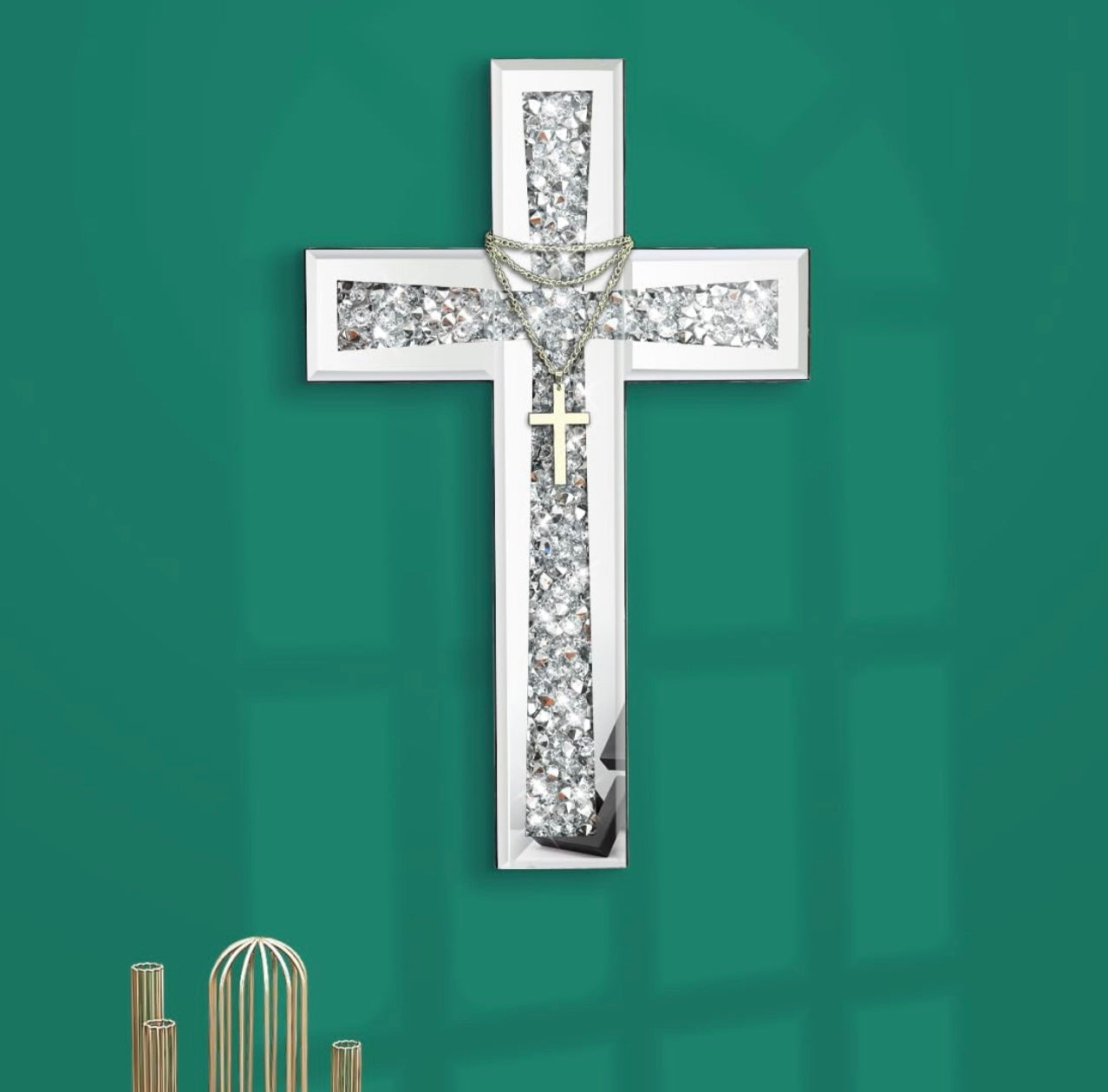 Cross Wall Decor, Silver Religious Mirrored Cross For protection and Prayers