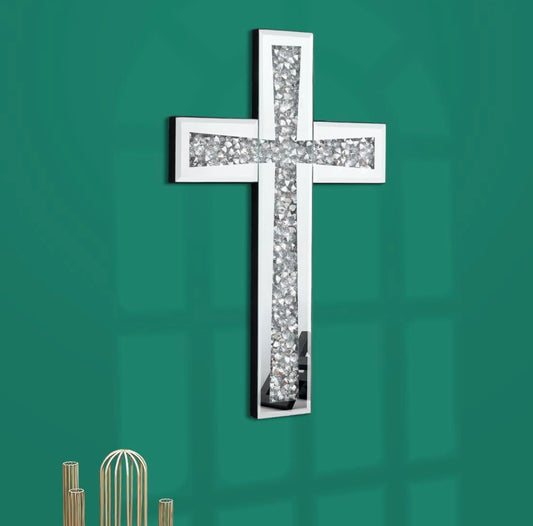 Cross Wall Decor, Silver Religious Mirrored Cross For protection and Prayers